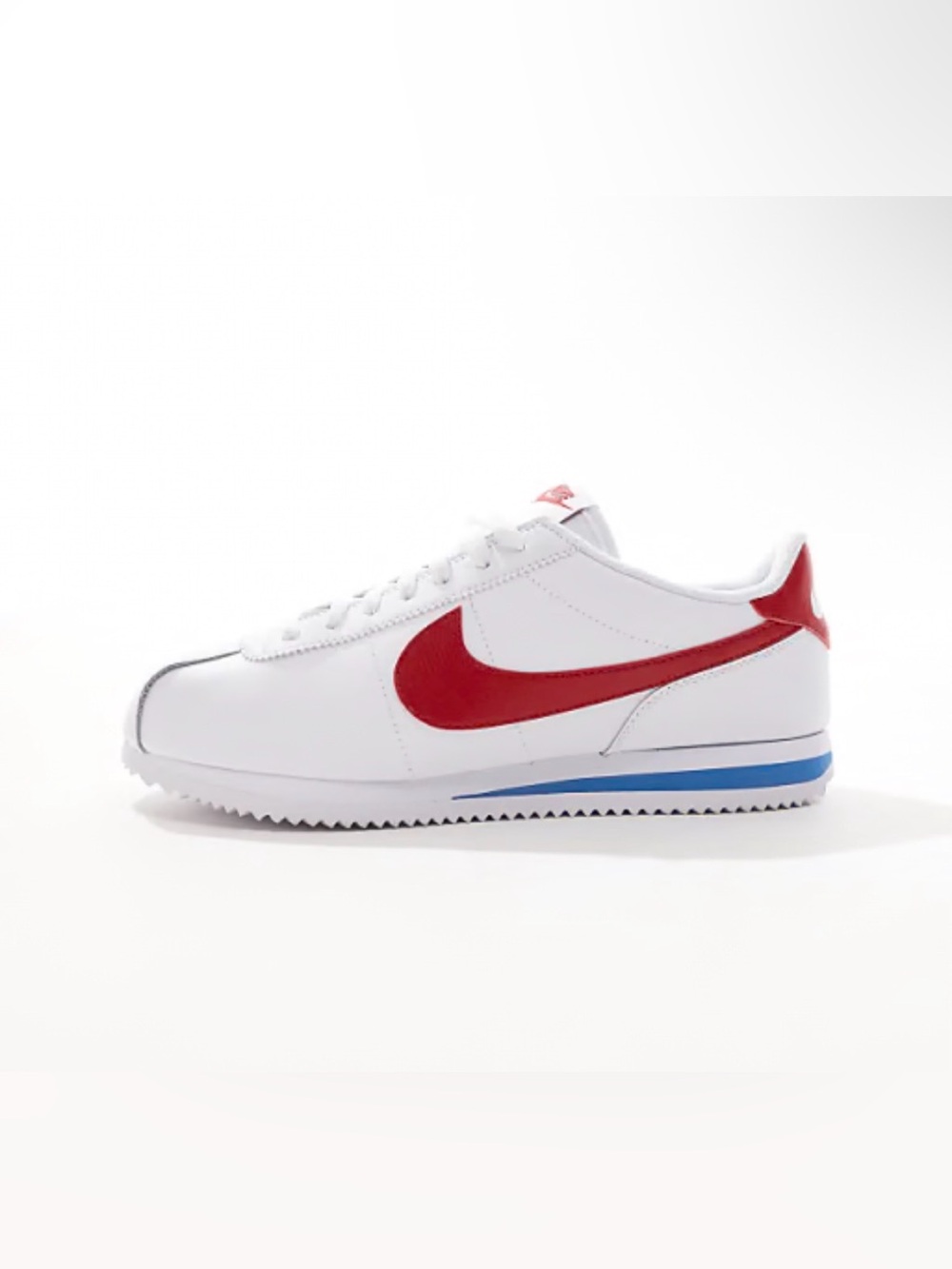 Nike Cortez White Low-Top Sneaker with Red Swoosh and Blue Midsole Stripe
